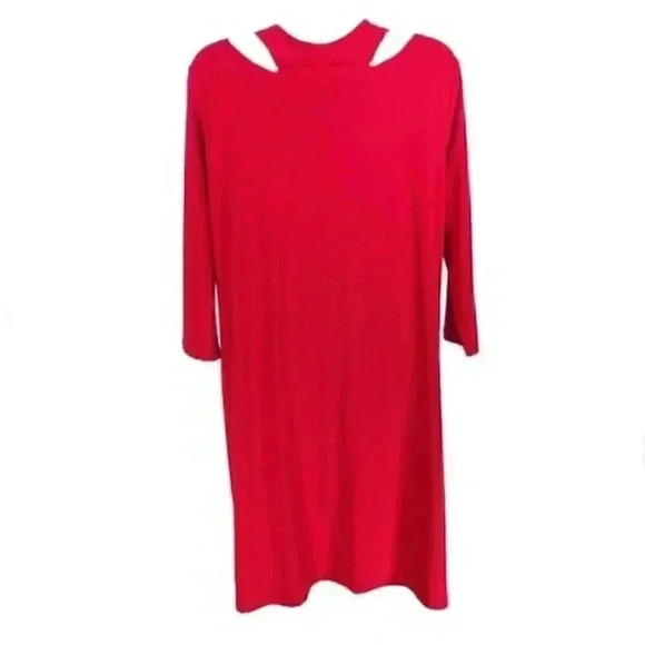Clara Sun Woo Cold Shoulder Dress Red Medium 3/4 Sleeve Square Neck Knee-Length - Picture 2 of 3